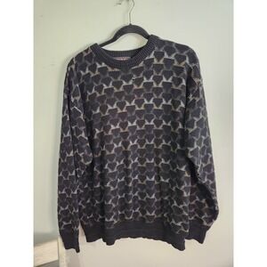 Essex Mens Vintage Geometric Jacquard Knit Sweater Black Grey Large Pullover